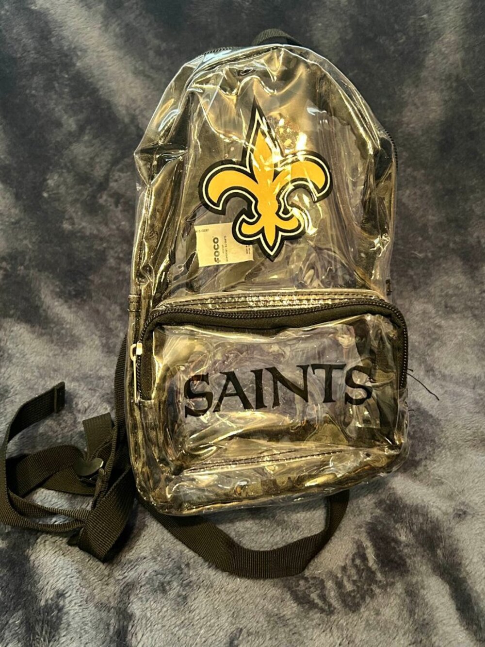 FOCO New Orleans Saints Clear Mini Backpack Stadium Approved Transparent Gold